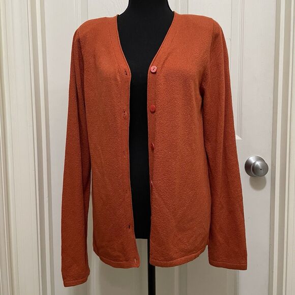 Christopher & Banks Button Up Cardigan V-Neck‎ Lightweight Orange Women's Small - Picture 2 of 7